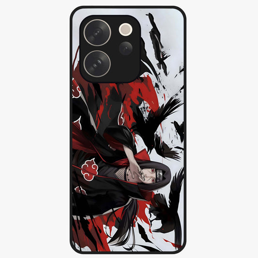Crimson Crow Illusion Glass Case showing flat back view with artistic crow illusion artwork and glossy glass finish.