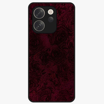 Crimson Fade Flow Glass Case showing flat back view with flowing crimson gradient artwork and glossy glass finish.
