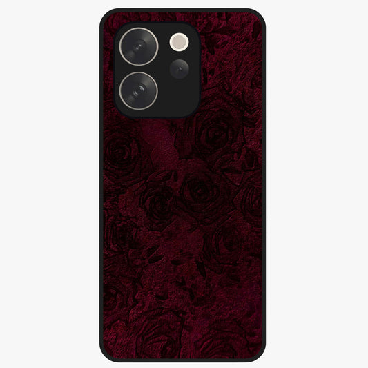 Crimson Fade Flow Glass Case showing flat back view with flowing crimson gradient artwork and glossy glass finish.