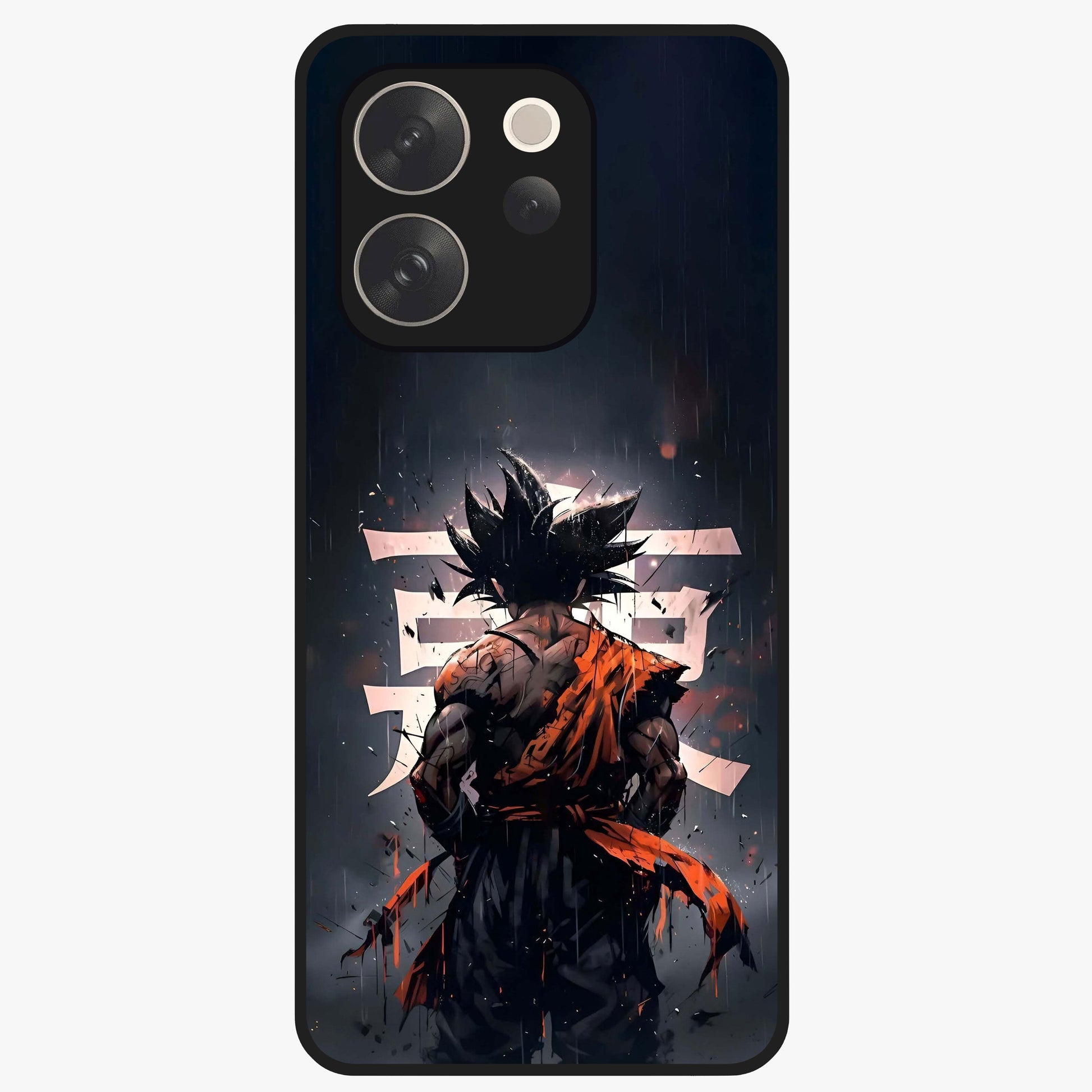 Dark Warrior In Rain Glass Case showing flat back view with warrior artwork in rainy atmosphere and glossy glass finish.