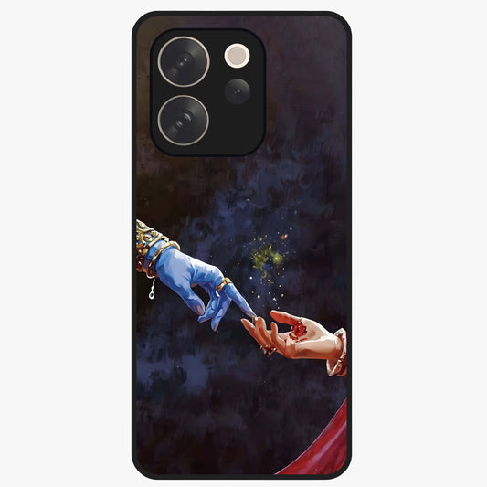 Divine Touch Eternal Glass Case showing flat back view with spiritual themed artwork and glossy glass finish.