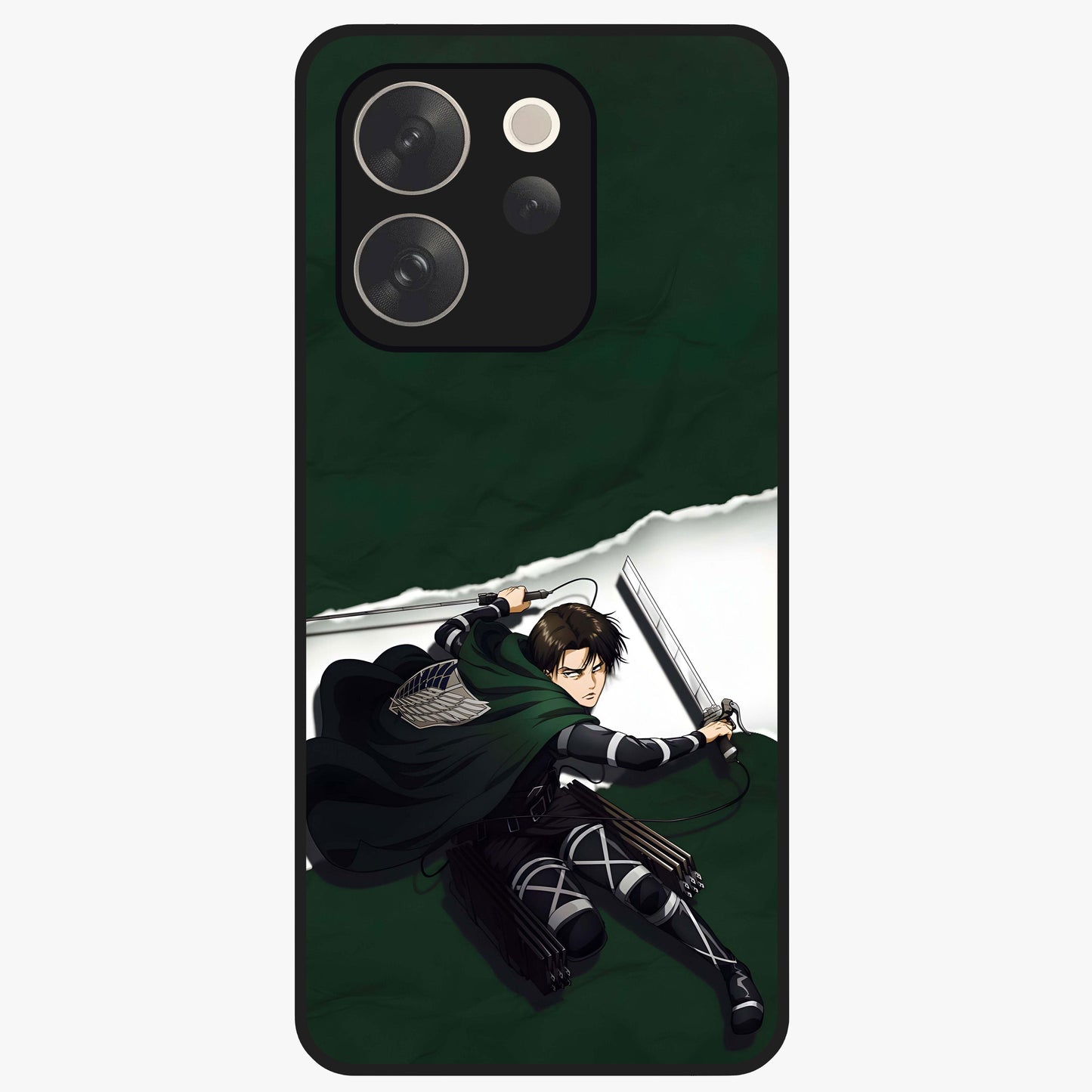 Emerald War Vanguard Glass Case showing flat back view with powerful warrior themed artwork and glossy glass finish.