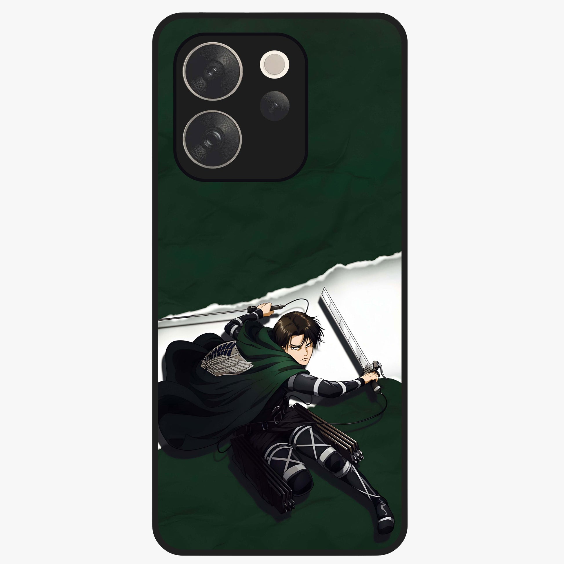 Emerald War Vanguard Glass Case showing flat back view with powerful warrior themed artwork and glossy glass finish.