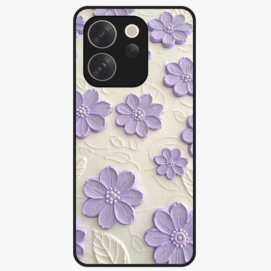 Floral Wall Art With Purple Flowers Glass Case showing flat back view with purple flower artwork and glossy glass finish.