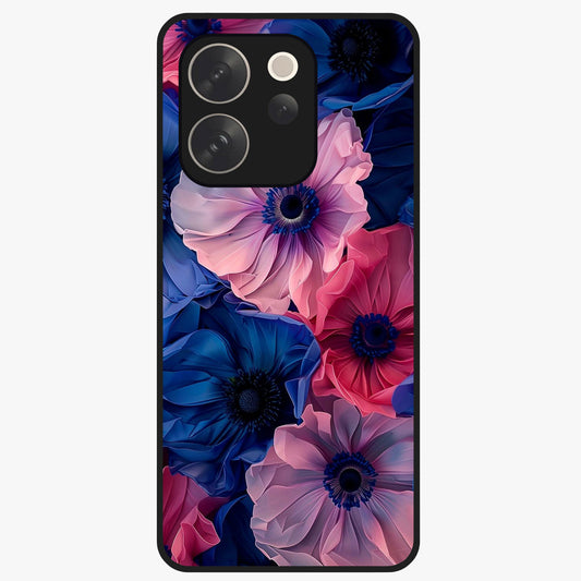 Flower Paper Art Pattern Glass Case showing flat back view with paper cut style floral artwork and glossy glass finish.