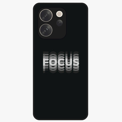 Focus Mode On Glass Case showing flat back view with bold motivational typography design and glossy glass finish.