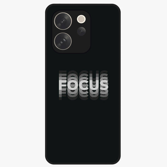 Focus Mode On Glass Case showing flat back view with bold motivational typography design and glossy glass finish.