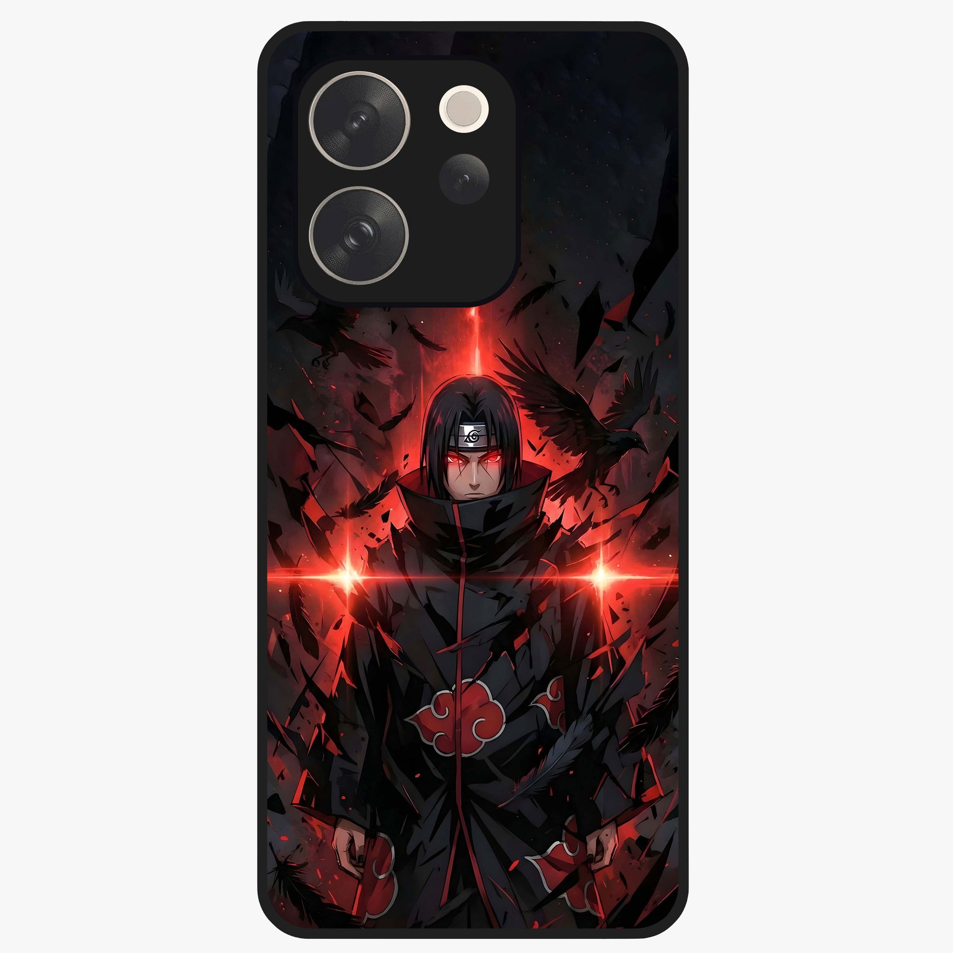 Focused Blade Discipline Glass Case showing flat back view with warrior sword themed artwork and glossy glass finish.