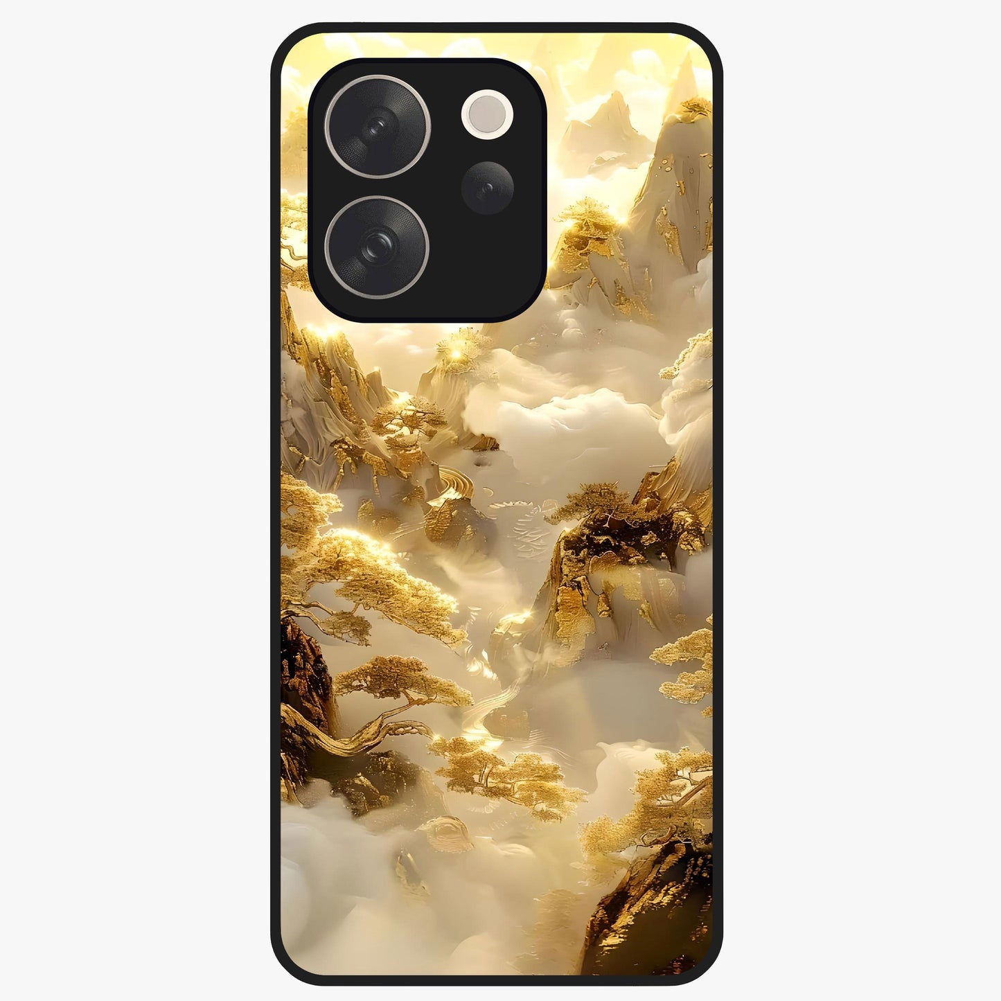 Gates Of Illumination Glass Case showing flat back view with mystical illuminated gate artwork and glossy glass finish.