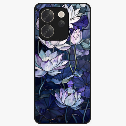 Gloss Petal Rush Glass Case showing flat back view with glossy flower petal artwork and smooth glass finish.