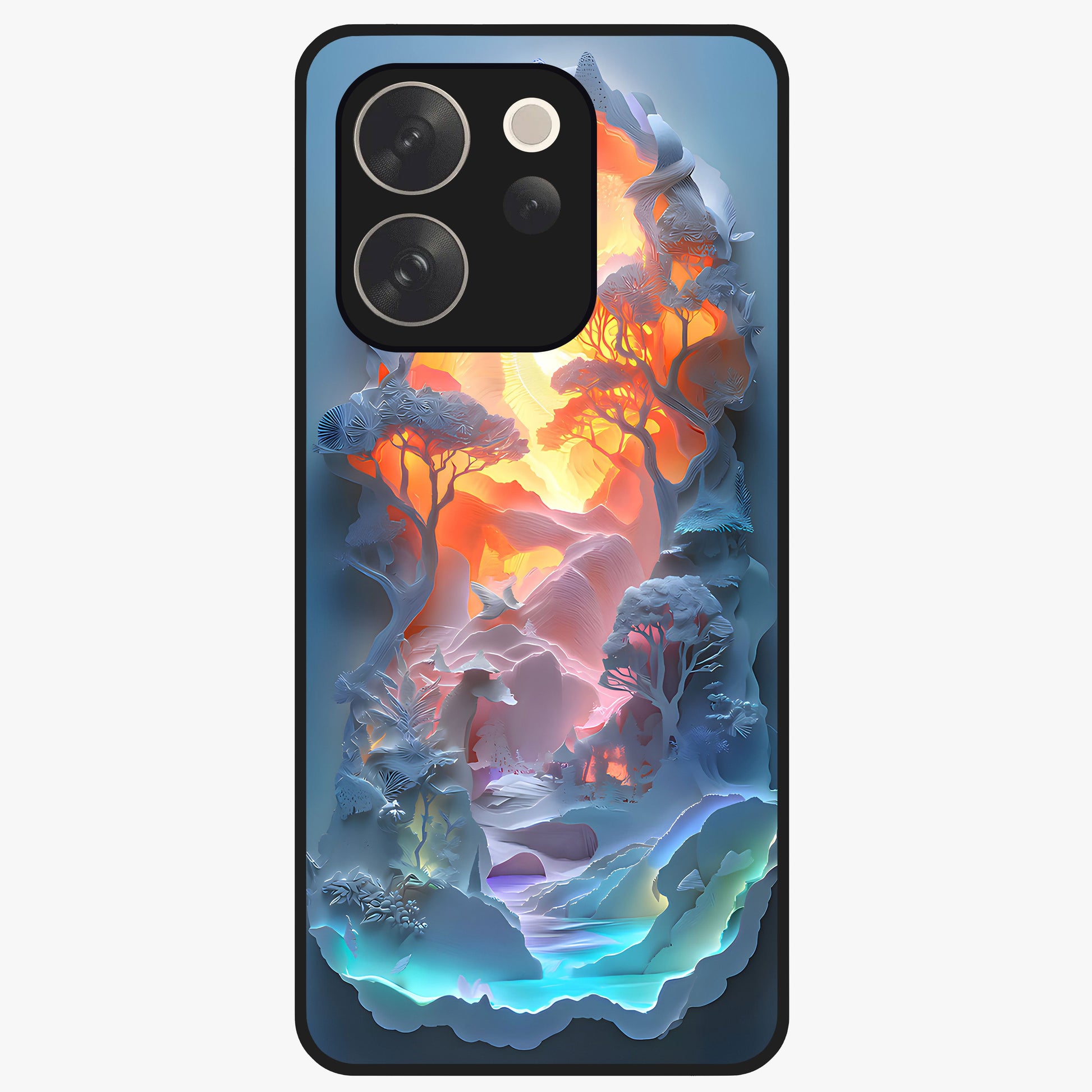 Glow Forest Portal Glass Case showing flat back view with glowing forest portal artwork and glossy glass finish.