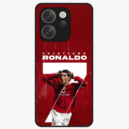 Goal Celebration Legacy Glass Case showing flat back view with football celebration inspired artwork and glossy glass finish.