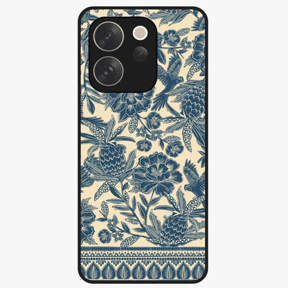 Heirloom Wild Bloom Glass Case showing flat back view with vintage inspired wild flower artwork and glossy glass finish.