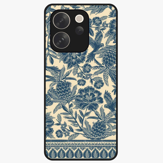 Heirloom Wild Bloom Glass Case showing flat back view with vintage inspired wild flower artwork and glossy glass finish.