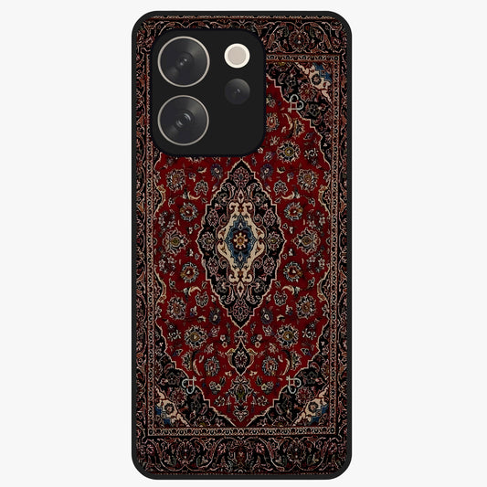 Heritage Carpet Royale Glass Case showing flat back view with ornate Persian carpet inspired pattern and glossy glass finish.