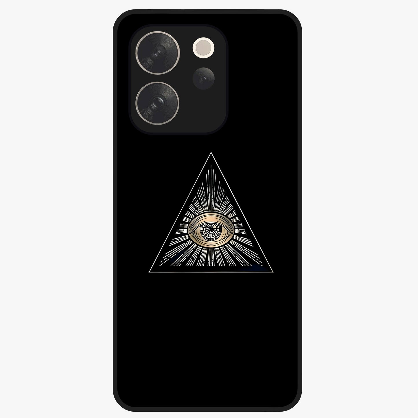 Illuminati Evil Glass Case showing flat back view with mysterious illuminati symbol artwork and glossy glass finish.