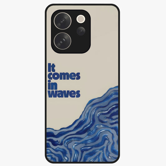 It Comes In Waves Quote Glass Case showing flat back view with inspirational wave themed quote artwork and glossy glass finish.