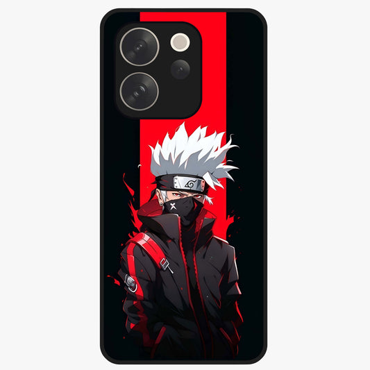Kakashi Scarlet Shadow Glass Case showing flat back view with powerful anime ninja artwork and glossy glass finish.