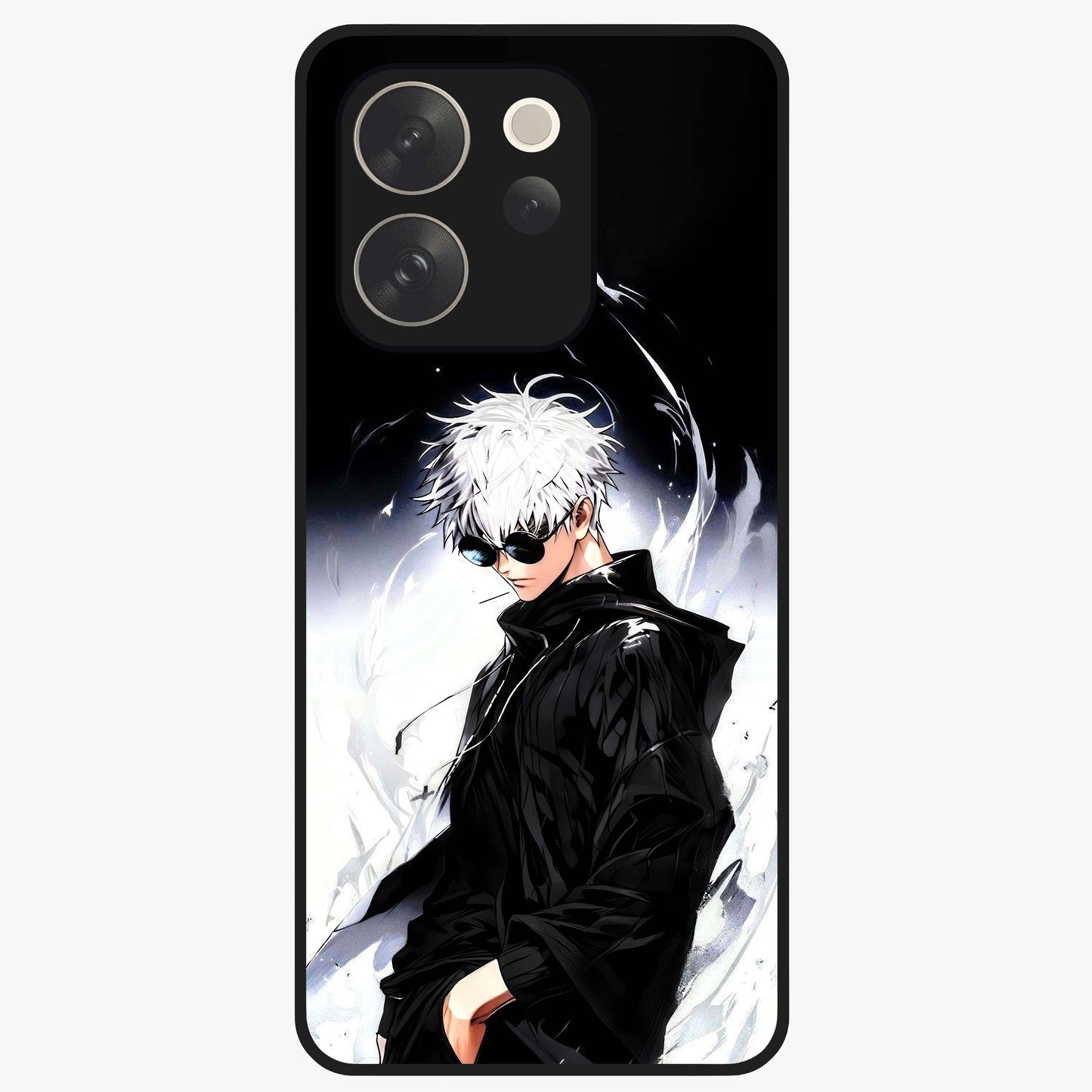 Limitless Shadow King Glass Case showing flat back view with powerful shadow warrior artwork and glossy glass finish.