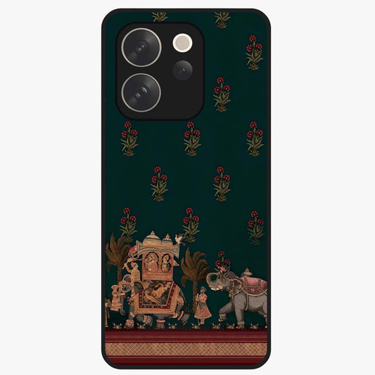 Macmerise Glass Case showing flat back view with stylish modern artwork and glossy glass finish.