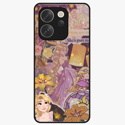 Magical Tangled Dream Glass Case showing flat back view with dreamy tangled artwork and glossy glass finish.