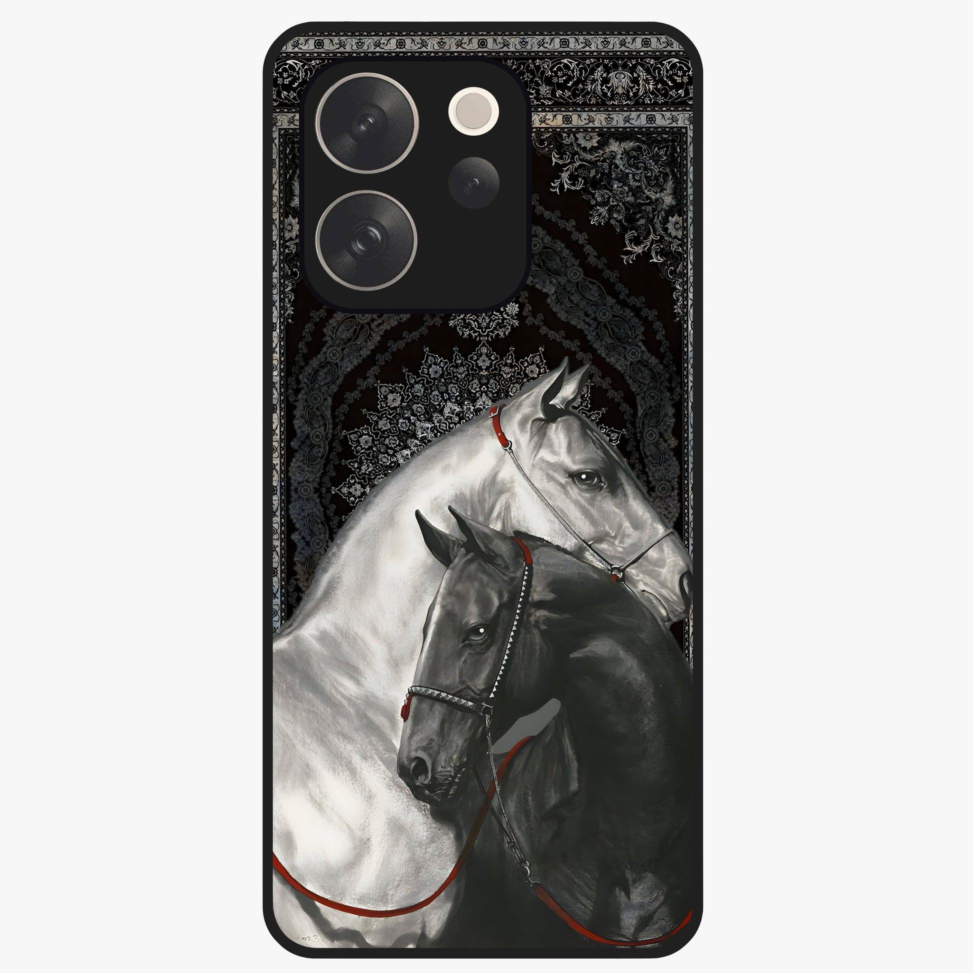 Majestic Ride Legacy Glass Case showing flat back view with powerful automotive inspired artwork and glossy glass finish.