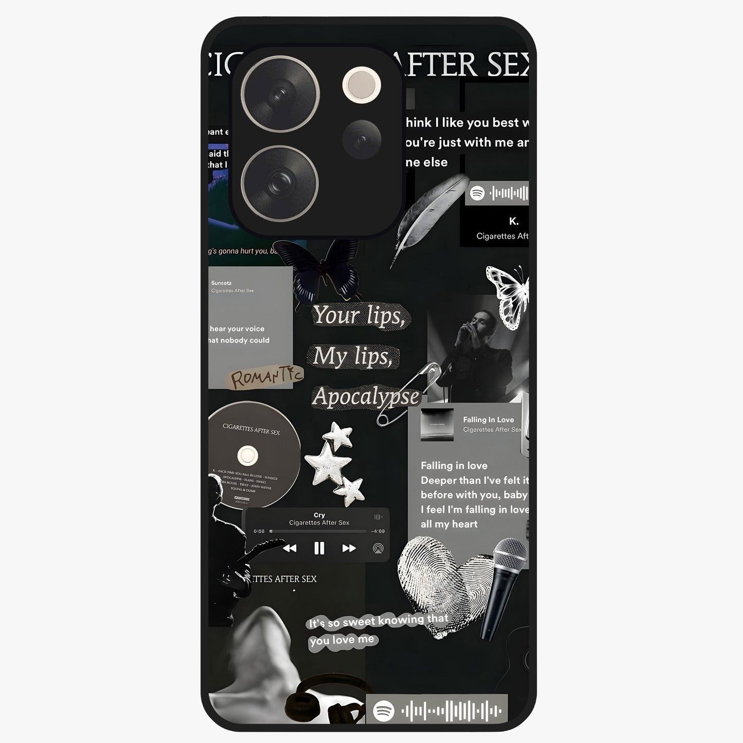 Midnight Love Echo Glass Case showing flat back view with romantic midnight themed artwork and glossy glass finish.