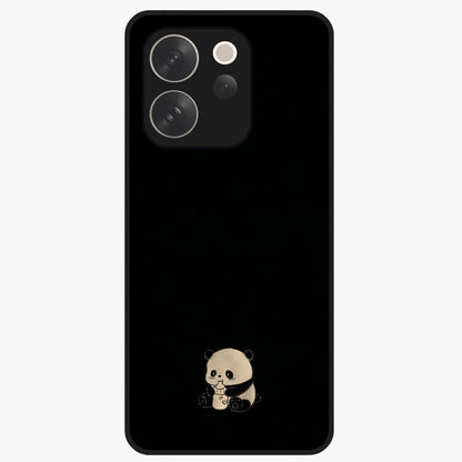 Midnight Panda Love Glass Case showing flat back view with cute panda themed artwork and glossy glass finish.