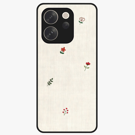 Minimal Petal Whispers Glass Case showing flat back view with soft minimal floral artwork and glossy glass finish.