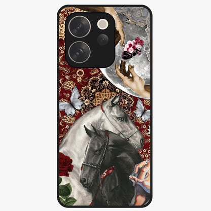 Moonlit Royal Stallion Glass Case showing flat back view with majestic horse under moonlight artwork and glossy glass finish.
