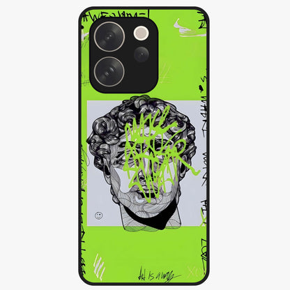 Neo Graffiti Rebellion Glass Case showing flat back view with vibrant graffiti artwork and glossy glass finish.