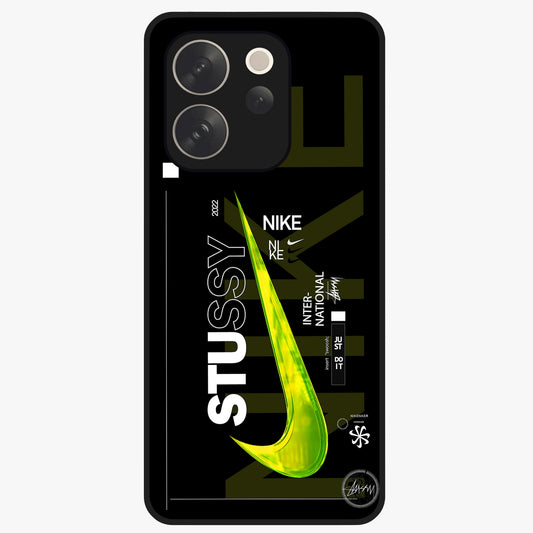 Neon Street Edition Glass Case showing flat back view with neon street style artwork and glossy glass finish.