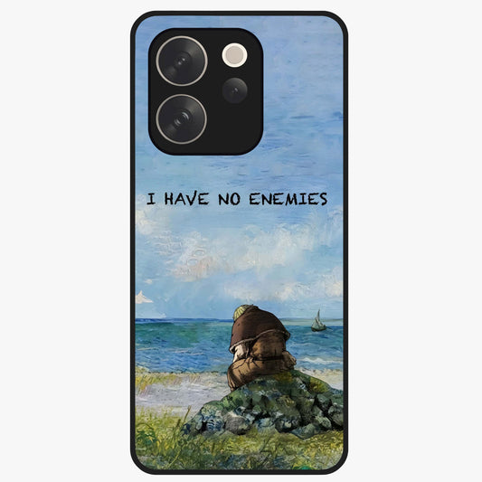 Peace Beyond War Glass Case showing flat back view with symbolic peace themed artwork and glossy glass finish.