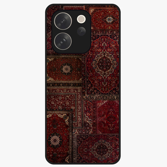 Persian Velvet Tale Glass Case showing flat back view with luxurious Persian velvet pattern artwork and glossy glass finish.