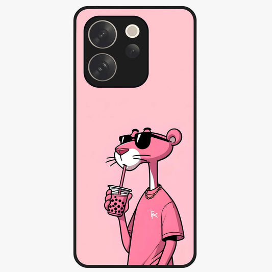 Pink Panther Glass Case showing flat back view with iconic pink panther artwork and glossy glass finish.