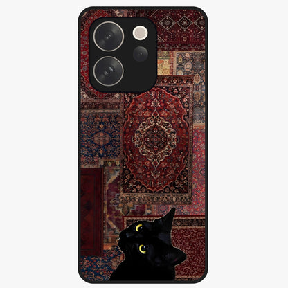 Regal Magic Cat Apple Glass Case showing flat back view with magical cat artwork holding apple and glossy glass finish.