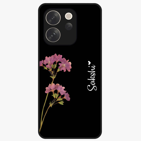 Riching Lavender Flower Custom Name Glass Case showing flat back view with lavender floral artwork and personalized name design.