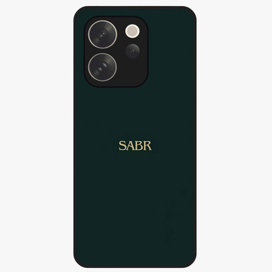 Sabr Minimal Patience Glass Case showing flat back view with minimalist typography artwork and glossy glass finish.