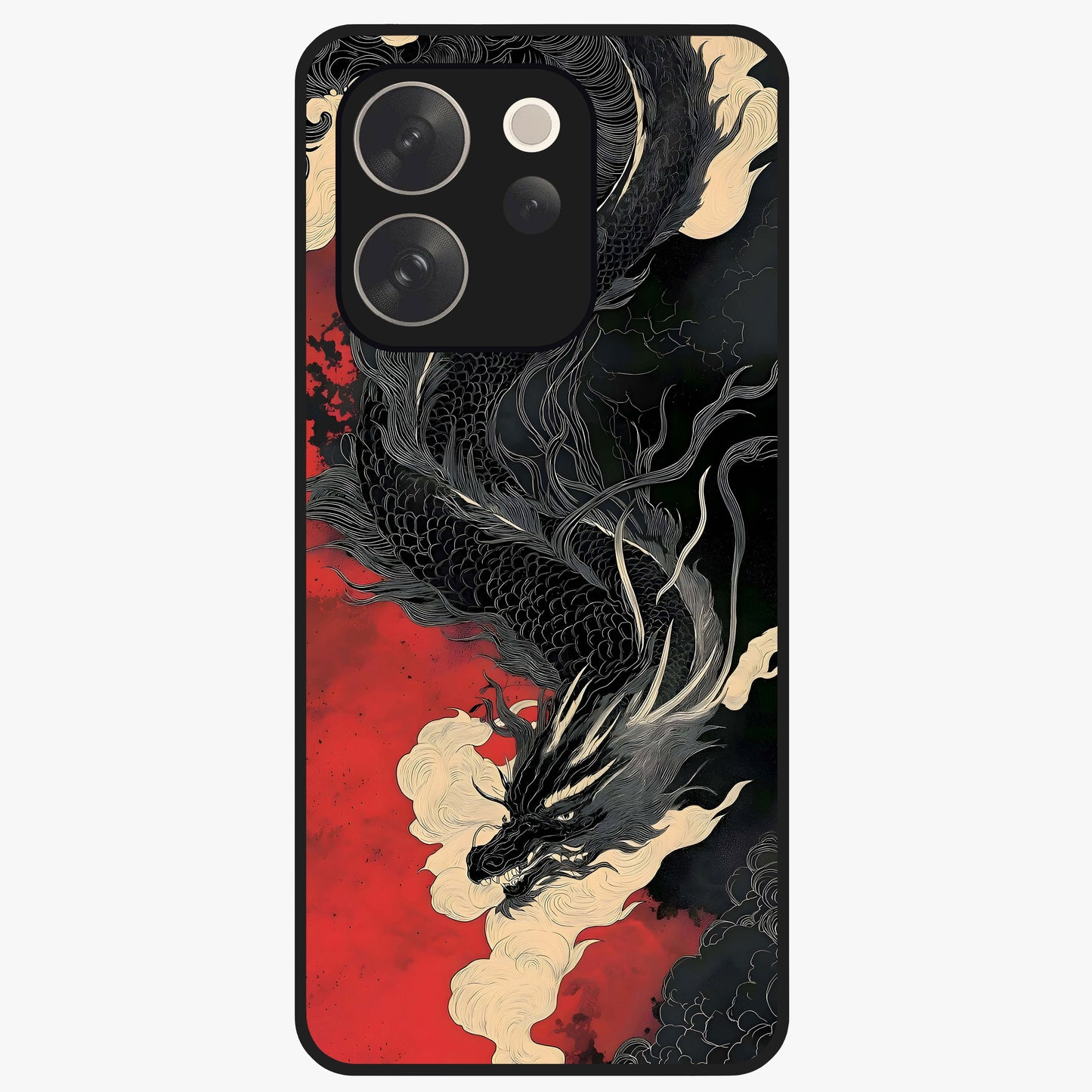 Shadow Dragon Fury Glass Case showing flat back view with fierce dragon artwork and glossy glass finish.
