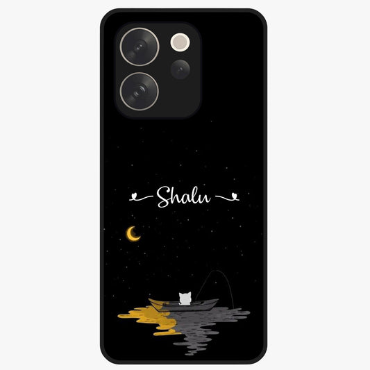 Silent Night Row Glass Case showing flat back view with calm night themed artwork and glossy glass finish.