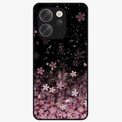 Small Starry Flowers Glass Case showing flat back view with delicate starry floral artwork and glossy glass finish.