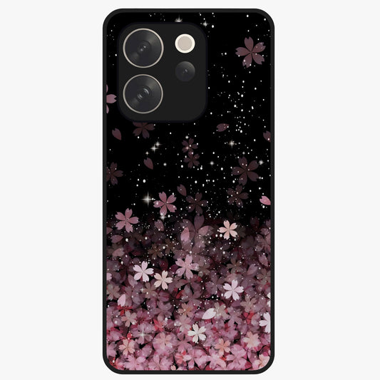 Small Starry Flowers Glass Case showing flat back view with delicate starry floral artwork and glossy glass finish.