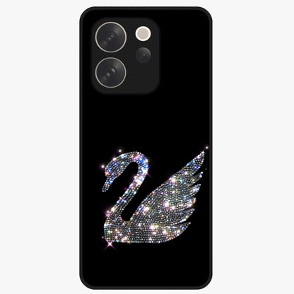 Starlit Swan Grace Glass Case showing flat back view with graceful swan artwork under starry sky and glossy glass finish.