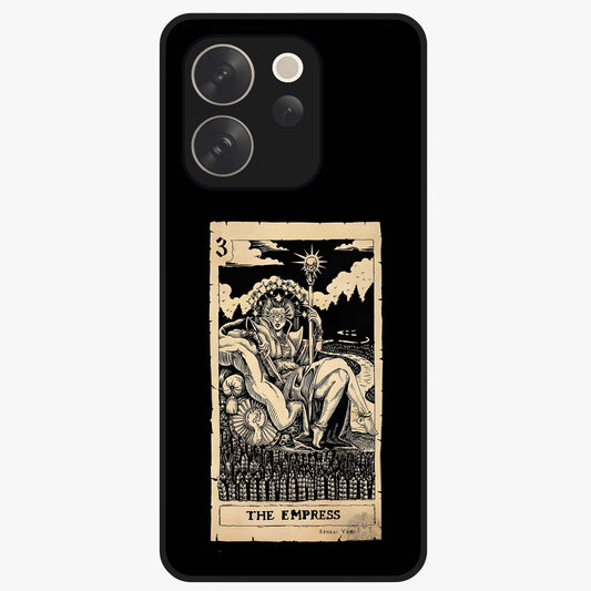 The Empress Glass Case showing flat back view with regal feminine artwork and glossy glass finish.