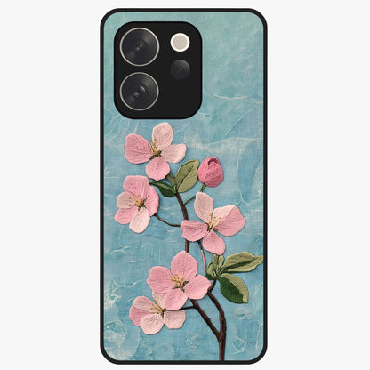 Threaded Blossom Breeze Glass Case showing flat back view with delicate blossom artwork and glossy glass finish.