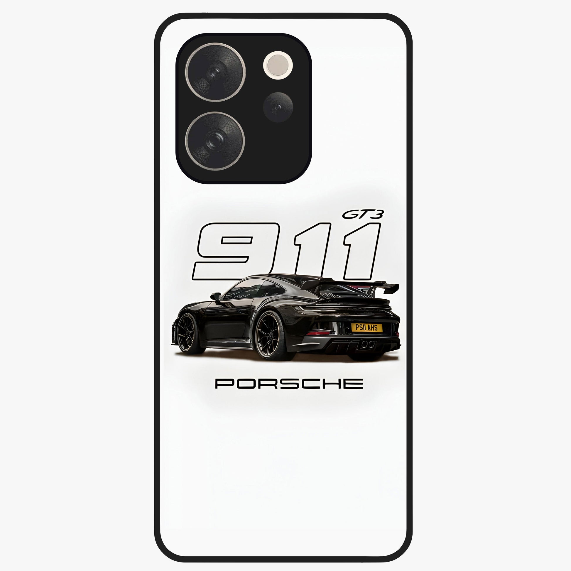 Turbo Legacy Icon Glass Case showing flat back view with iconic sports car inspired artwork and glossy glass finish.