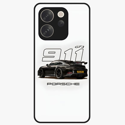 Turbo Legacy Icon Glass Case showing flat back view with iconic sports car inspired artwork and glossy glass finish.