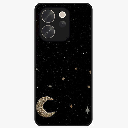 Twinkle Star With Half Moon Glass Case showing flat back view with star and half moon artwork and glossy glass finish.