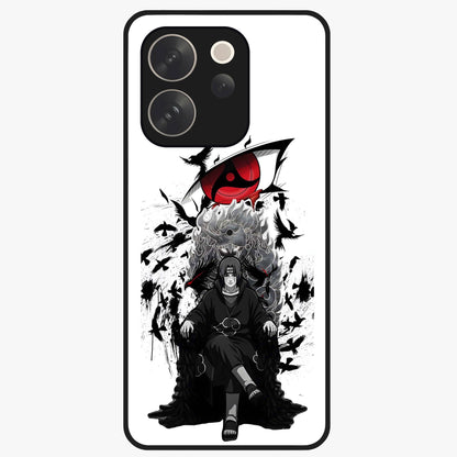 Uchiha Shadow Throne Glass Case showing flat back view with cosmic underwater themed artwork and glossy glass finish.