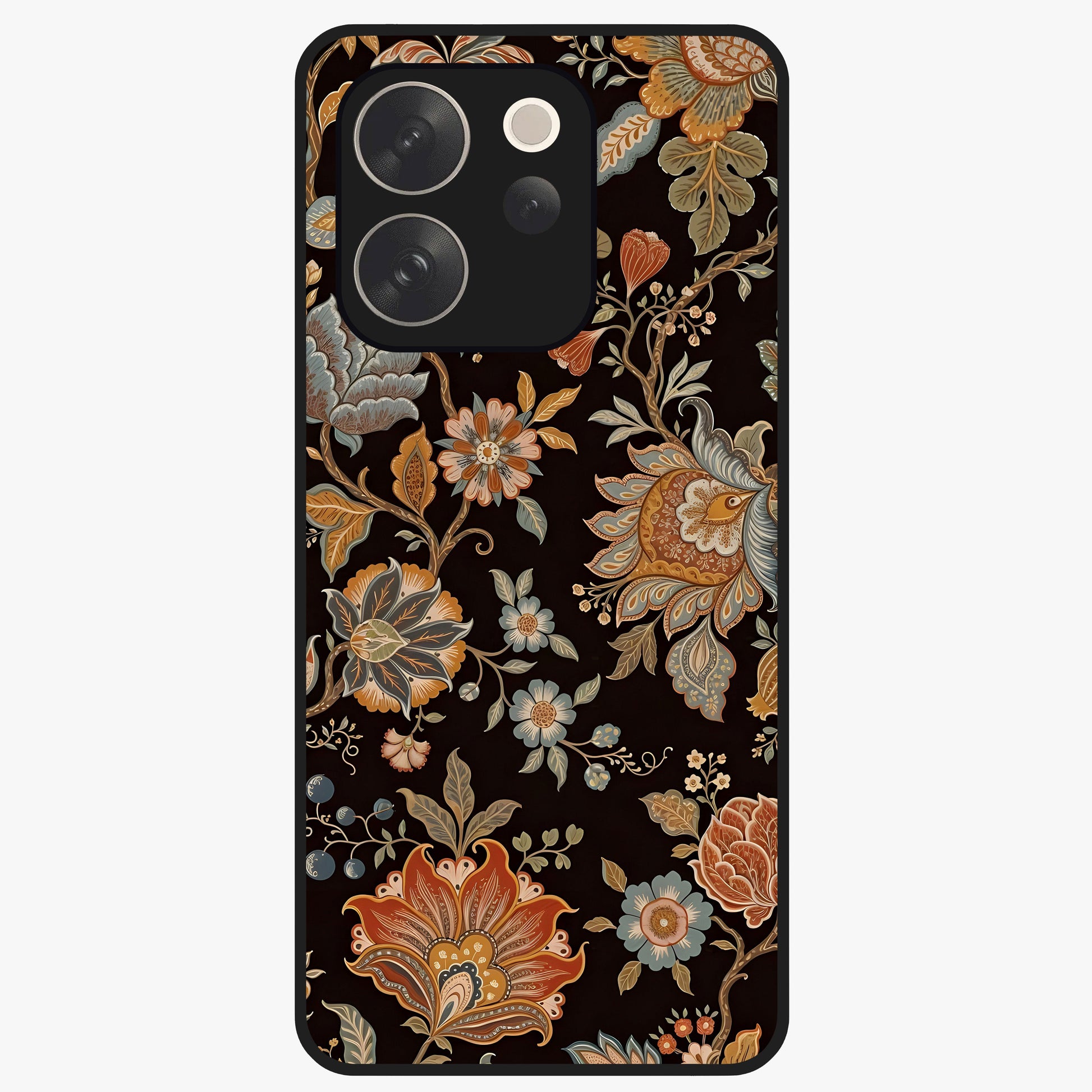 Vintage Floral Dream Glass Case showing flat back view with classic floral artwork and glossy glass finish.